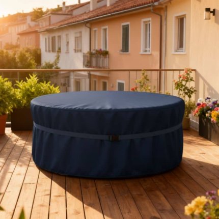 pokrowiec ochronny na meble ogrodowe okrągłe stojące na balkonie
