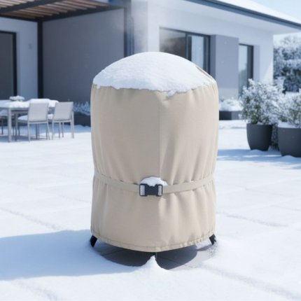 Pokrowiec na grilla okrągłego, kolistego, palenisko chroniący zimą w kolorze beżowym